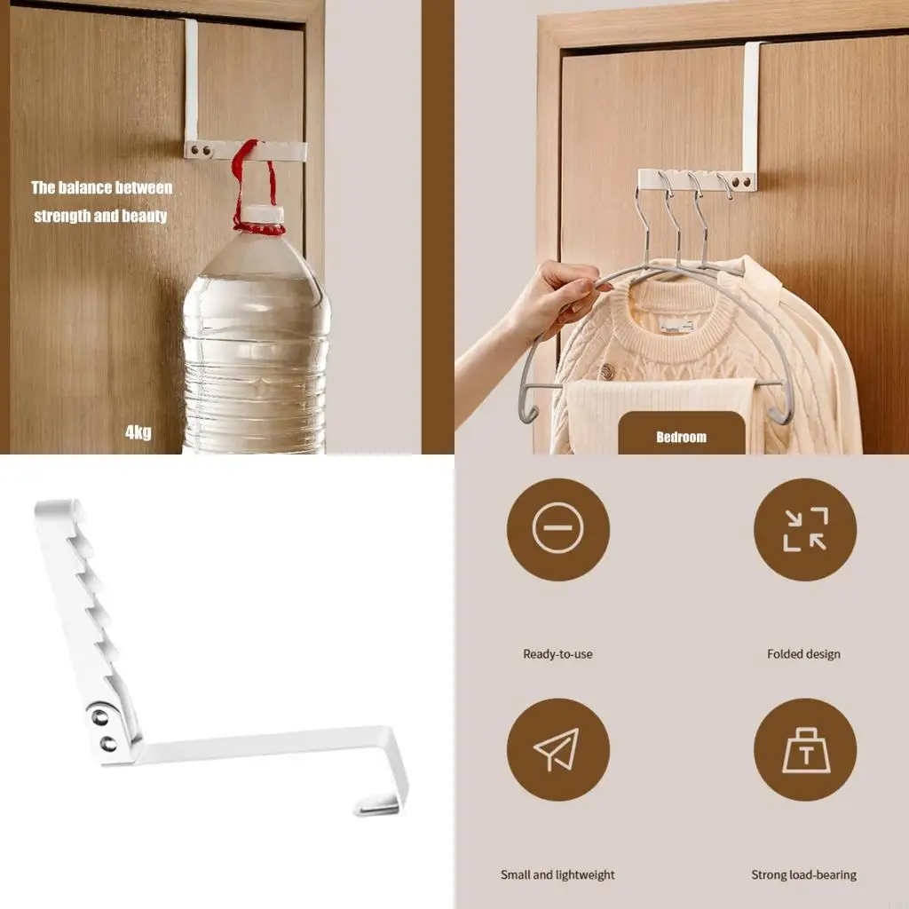 L43A Door Mounted Clothes Coat Hook Heavy Load Rack for Kitchen or Bathroom Hanging Space Saving Bedroom Robe Hanger