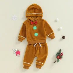 Baby Boy Gingerbread Christmas Outfit Long Sleeve Hooded Sweatshirt and Elastic Pants 2Pcs Set for Newborn Fall Kids Clothes Set