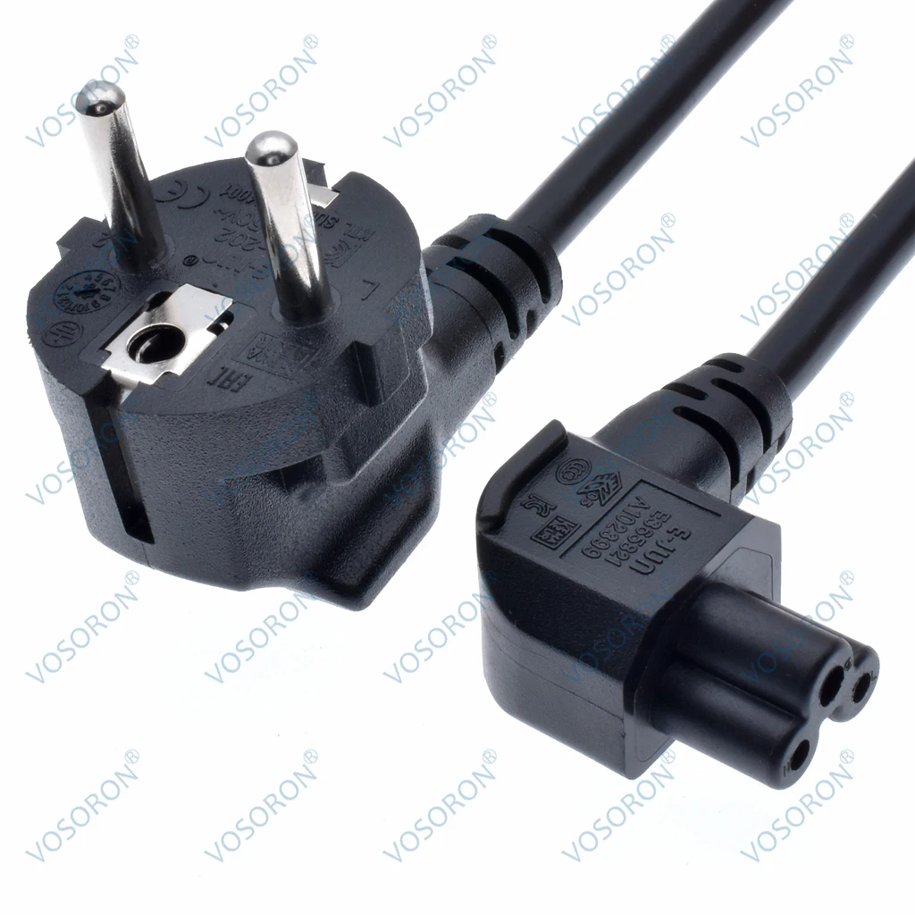

European 2 Pin Male to IEC 3 Pin Female ,Schuko to IEC C5 Angled 90 Degree AC Power Cord EU Adapter Extension Lead Cable