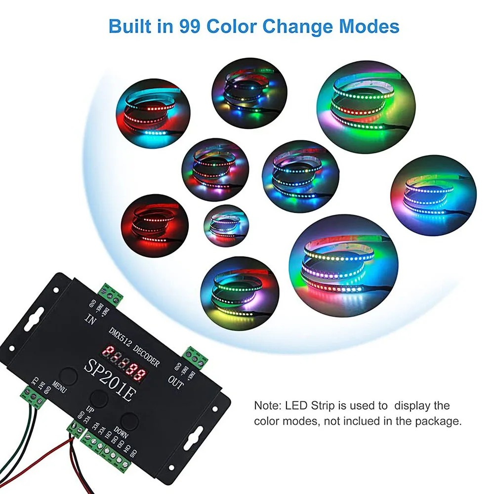 SP201E DMX512 فك DMX محول تحكم تيار مستمر 5-24 فولت DMX512/1990 إلى SPI عنونة LED 1024 بكسل PWM 5CH يعتم إشارة