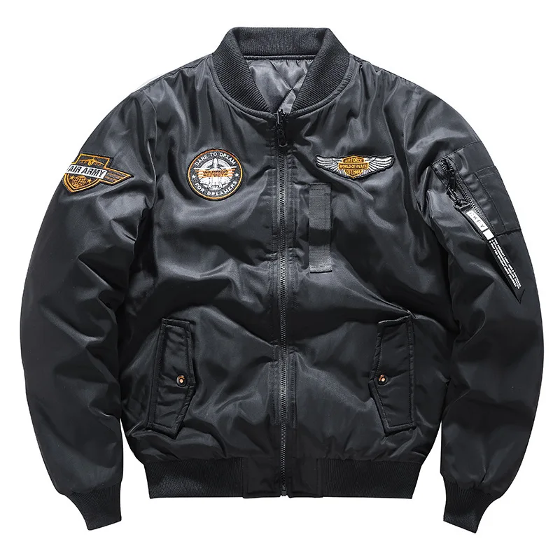 Autumn Winter Reversible Quilted Bomber Jacket Men's Plus Size Baseball Collar Outerwear