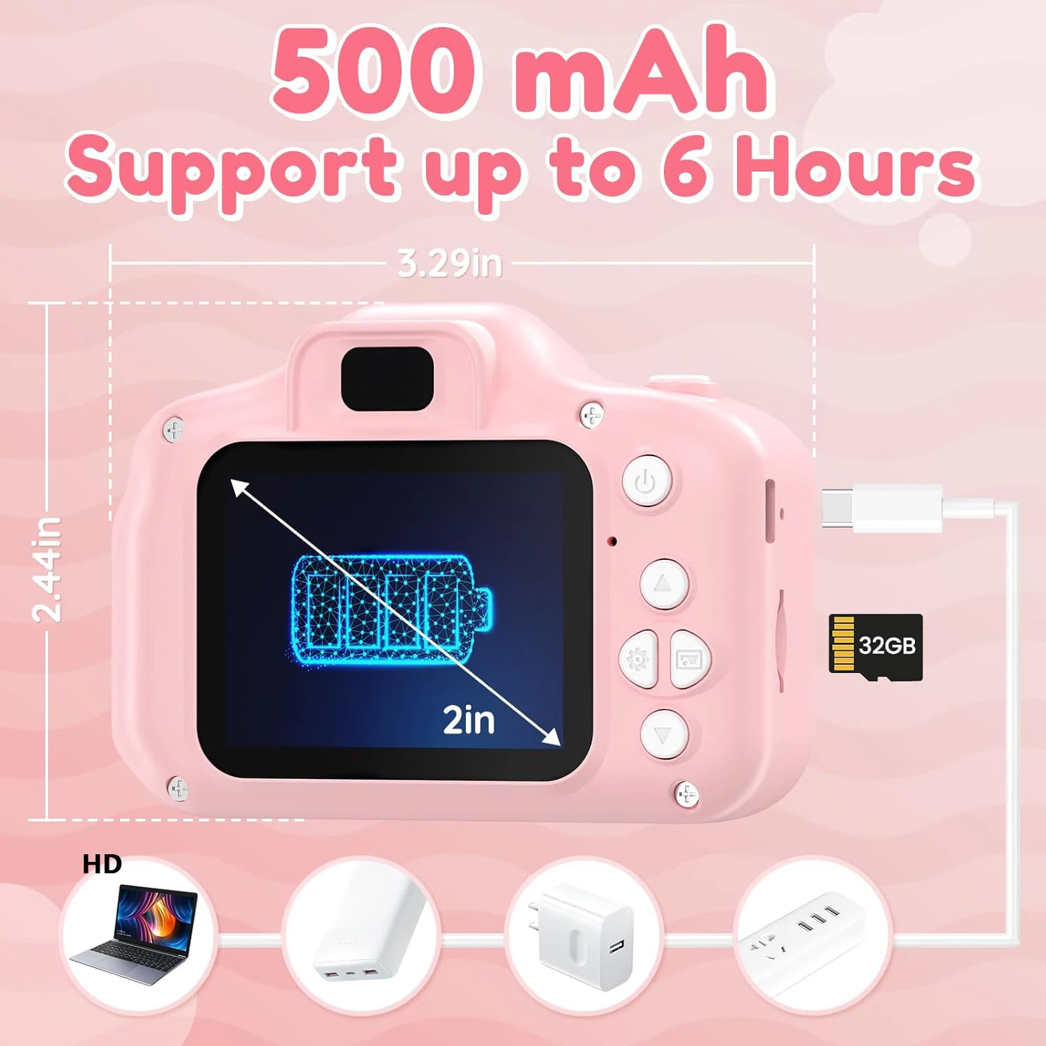 1080P HD Video Fotografie Camera Mini Digitale Camera met Siliconen Hoesje Puzzelspel HD Foto 2.0 inch 32G Geheugenkaart Cadeau