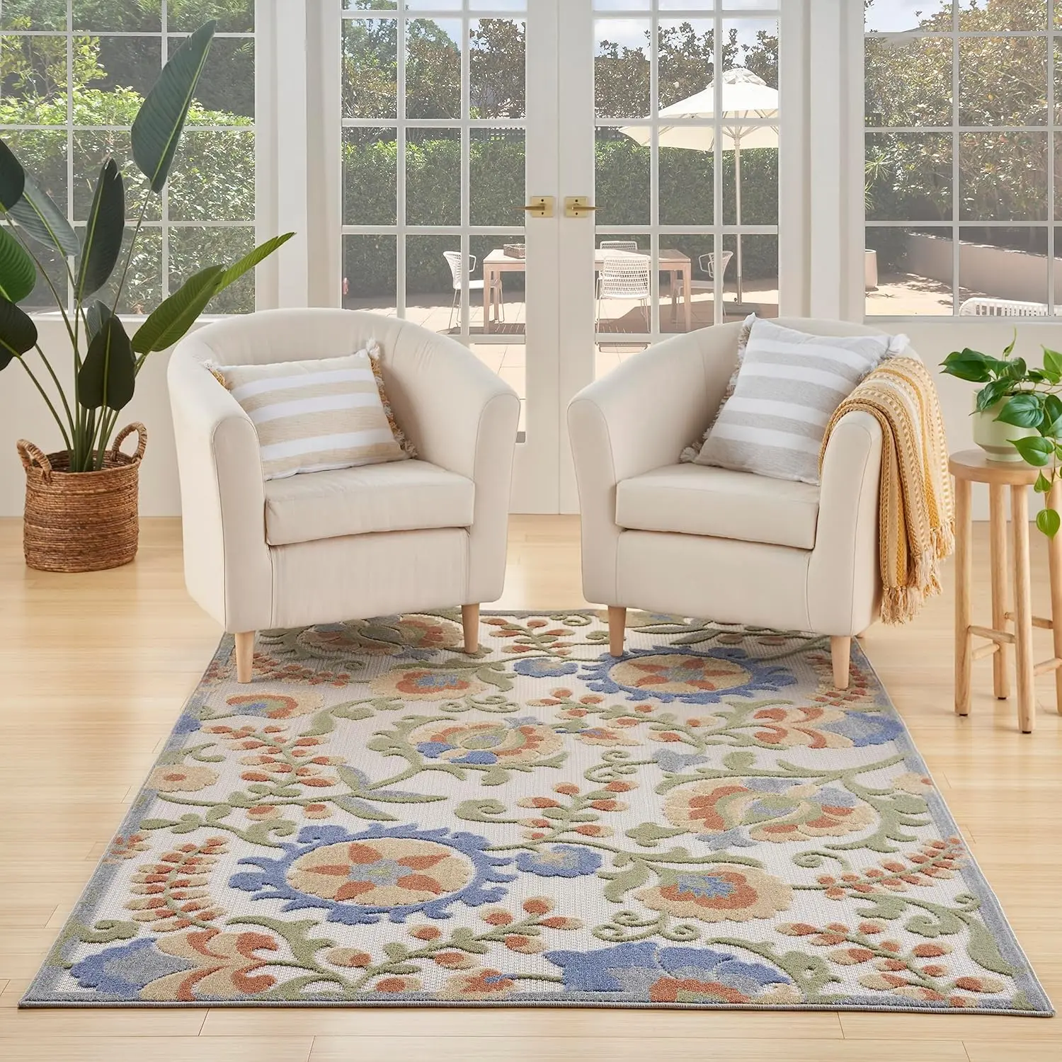 

Home Aloha Ivory Blue 3'6" x 5'6" Area Rug - Easy Clean, Non Shedding, Bed Room, Living Room, Dining Room, Kitchen (4' x 6')
