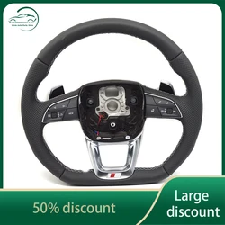 Black semi perforated flat bottomed steering wheel with paddles and buttons For Audi Q5 FY Q7 4M Q8