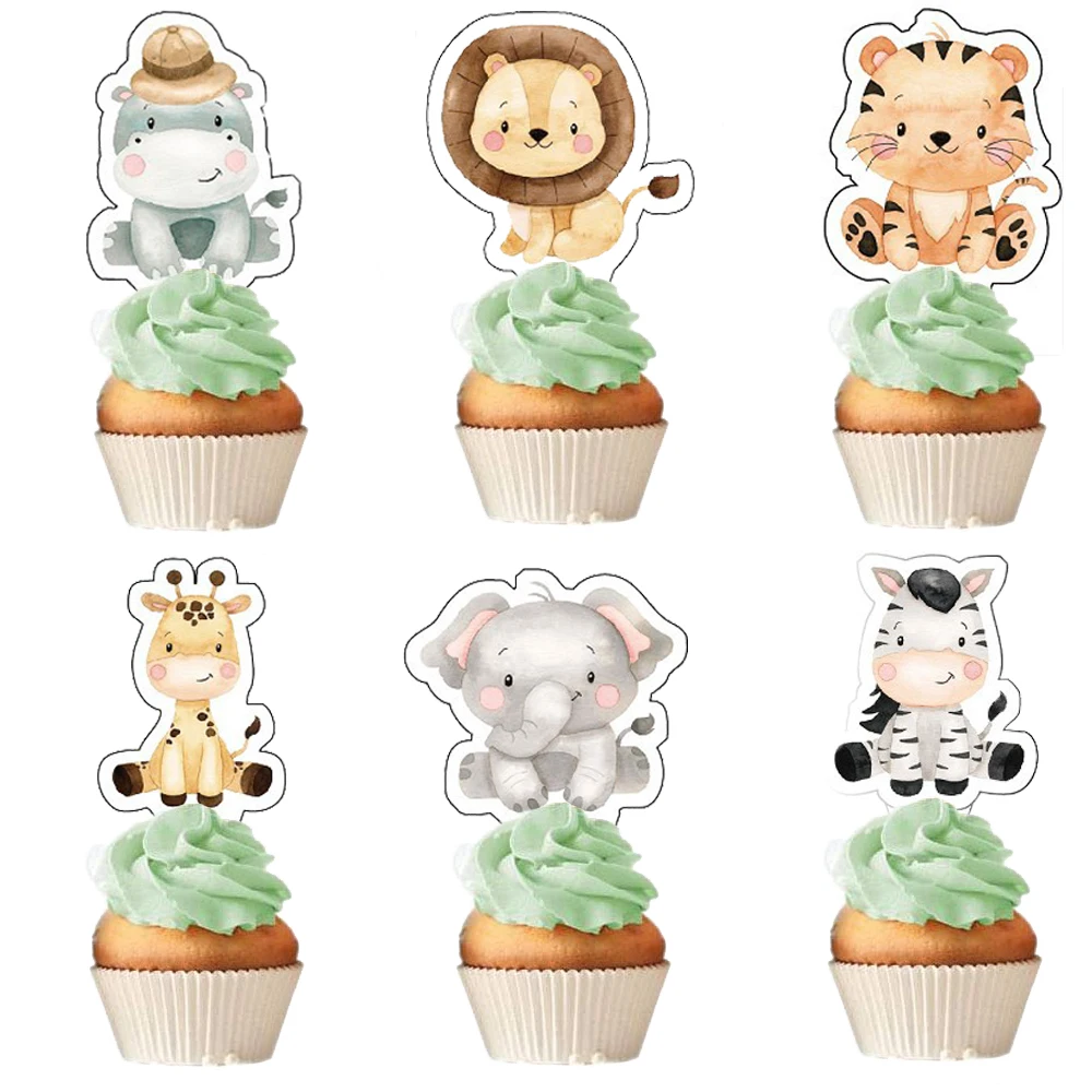 Baby Shower Safari Jungle Animals Theme Cupcake Toppers Forest Theme Birthday Party Supplies For Kids and Adults Party Decoratio