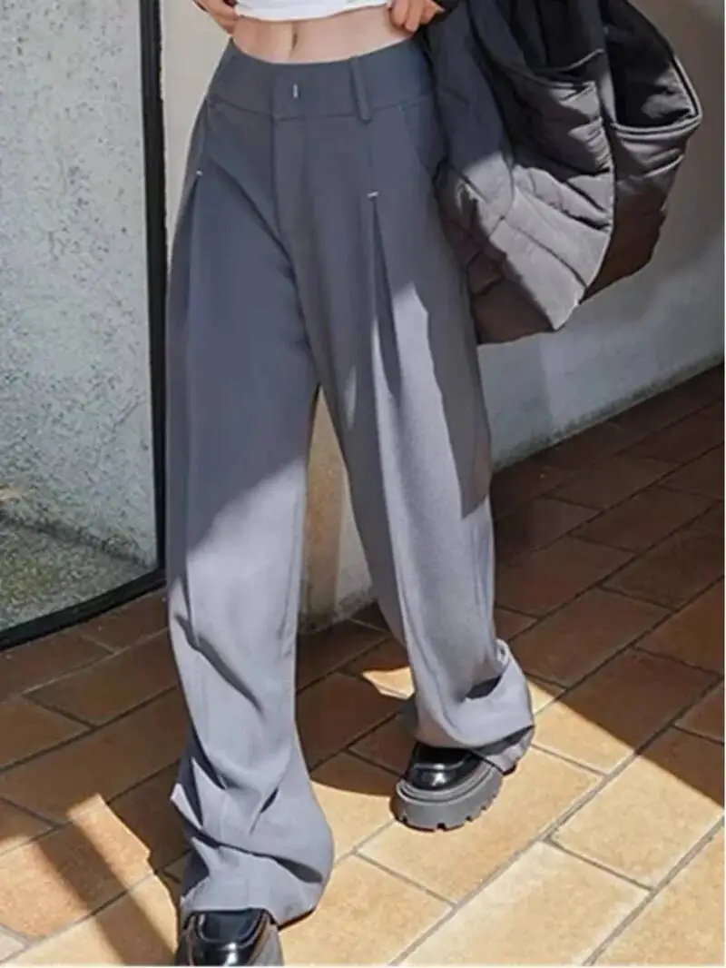 

Новые женские прямые брюки с высокой талией на молнии, свободные однотонные повседневные универсальные широкие брюки WPJH, осень 2026