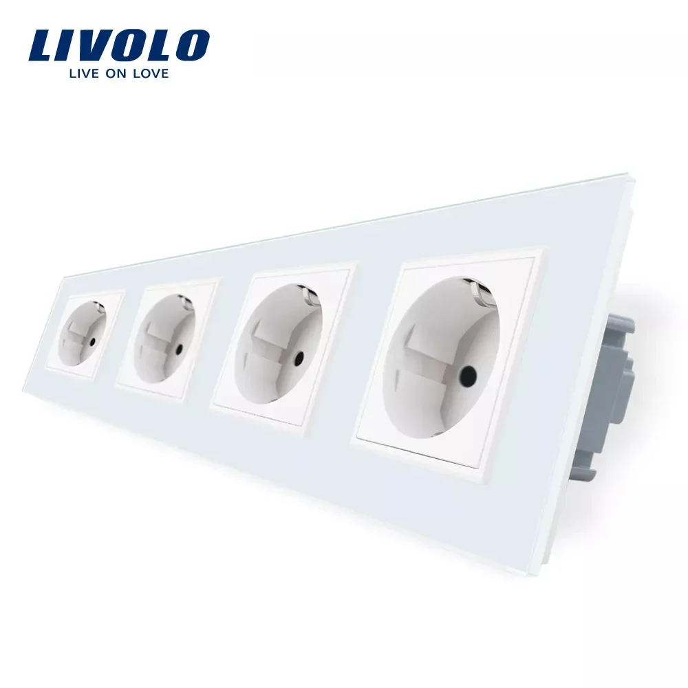 New Livolo EU Standard Socket, Crystal Toughened Glass Outlet Panel, Triple 16A Wall Power Sockets Without Plug,VL-C7C4EU-11