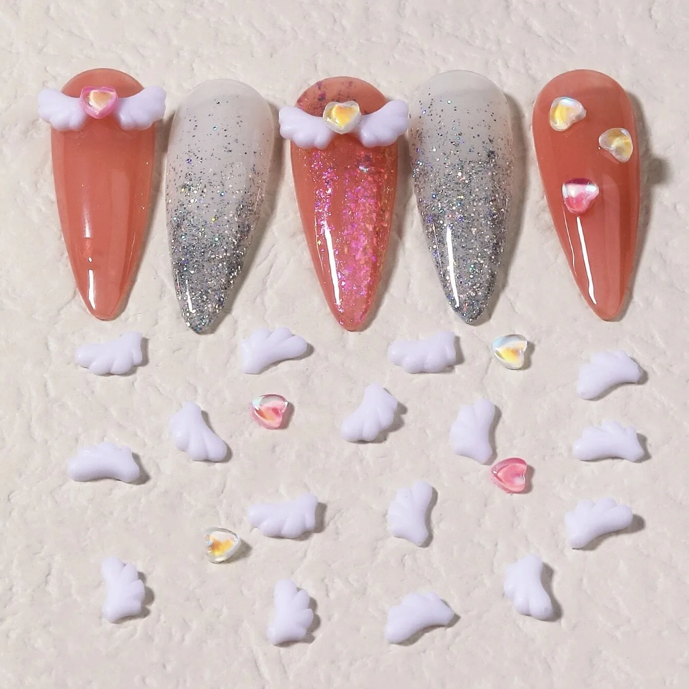 50pcs Cute Angel Wings Nail Charms Bulk Wing AB Flatback Resin Nail Parts Glitter Crystals Jewelry DIY Nail Decoration
