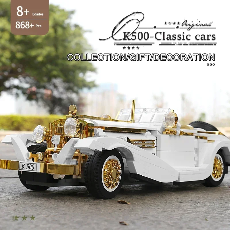 Form King Car 1931 Mercedes blok montaż samochodów Model Pull Back Building Blocks MOC Vintage samochód klasyczny zabawki dla dorosłych prezent dla