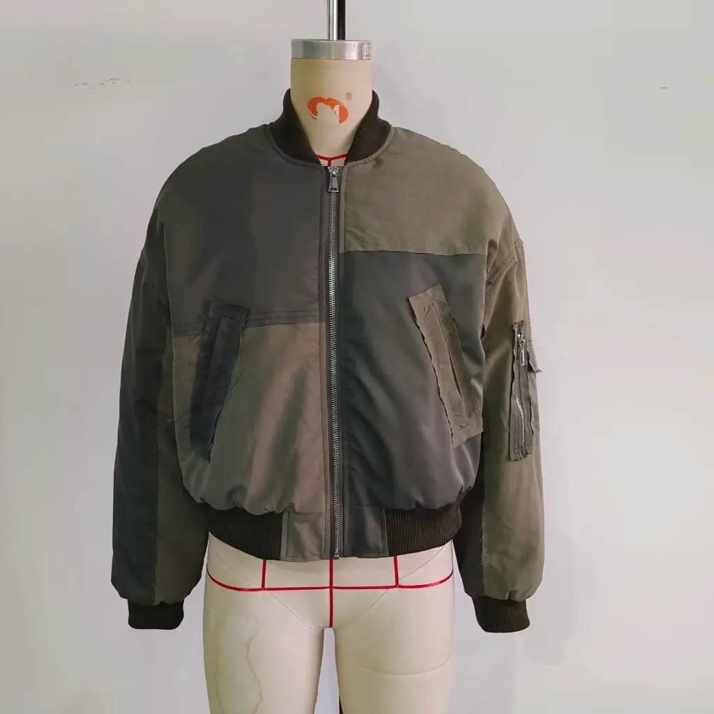 

Women's Large Size Casual Patchwork Flight Jacket Cotton Coat European American Style Autumn Winter New Fashion for Women