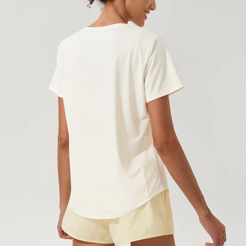 Women Solid Color Short Sleeve Fitness Yoga T-Shirt Cool Super Stretch Fabric Loose Breathable Gym Shirt Female Workout Top