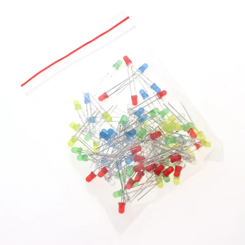 100pcs 3mm LED Diode 3 mm Assorted Kit White Green Red Blue Yellow Warm white DIY Light Emitting Diodes F3 5 Color Each 20pcs