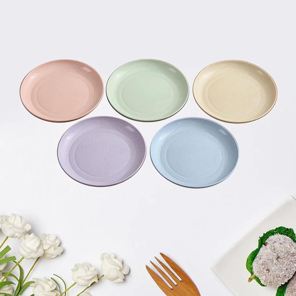 5 قطعة/المجموعة/المجموعة أطباق قش القمح صديقة للبيئة مسطحة القاع الميكروويف آمنة القابلة للتحلل أطباق أدوات المائدة المطبخ مجموعة #3