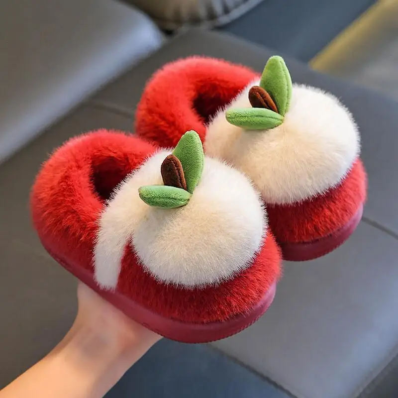 

Kawaii повседневная обувь, модная детская обувь, детские хлопковые тапочки, зимние пушистые нескользящие домашние тапочки для мальчиков и девочек, теплая мягкая подошва