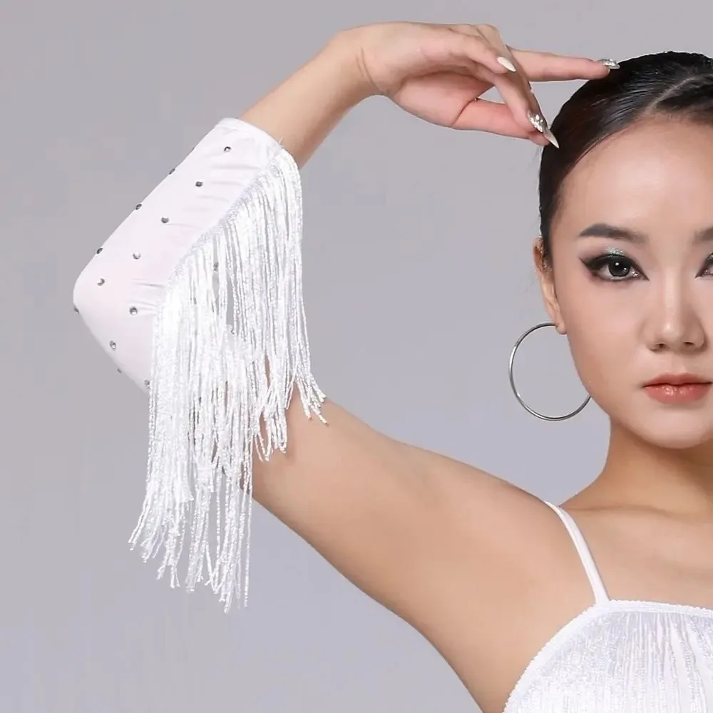 

Solid Color Latin Dance Arm Sleeves Drilling Rhinestone Lolita Fringed Dance Sleeves Flash Effect Elastic