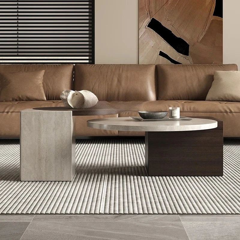 

Natural travertine coffee table combination living room special-shaped creative designer marble high-end tea table