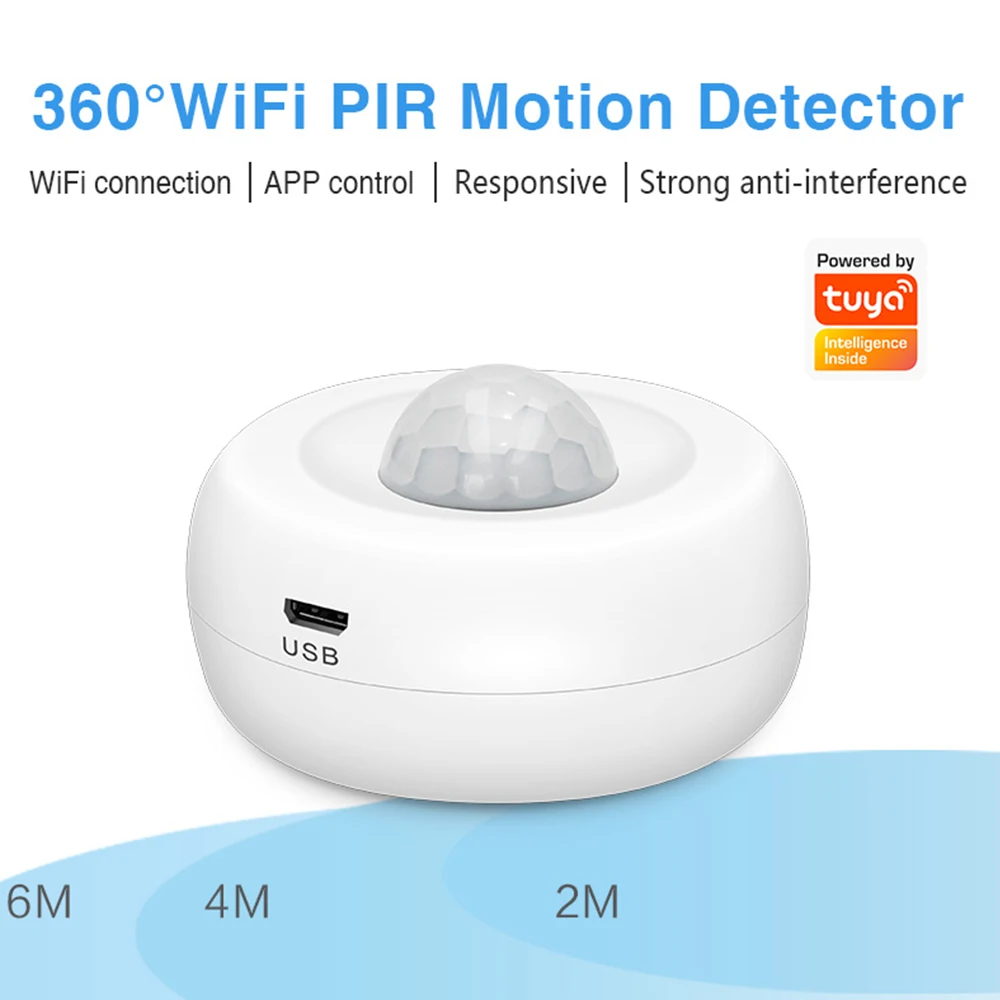 Tuya Smart Life WiFi USB Battery Powered Security Burglar Alarm Infrared Movement Human Body Alexa PIR Motion Sensors Detector