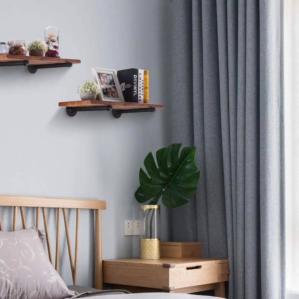 4pcs Black Iron Pipe Wall Floating Shelf Holder Heavy Duty Easy Installation Wall Storage Shelf Holder Retro Style