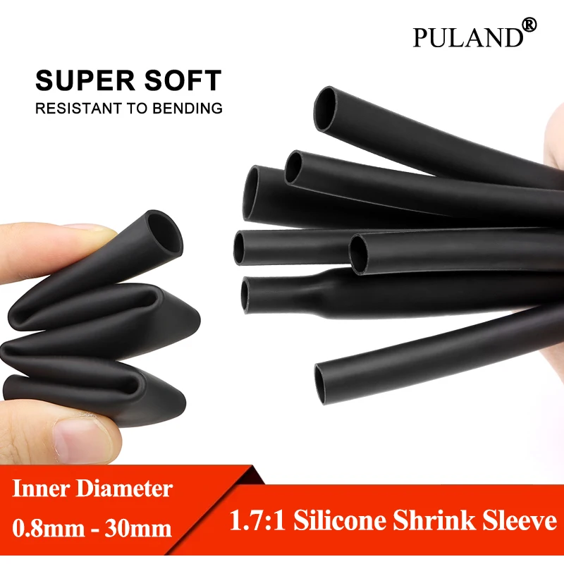 1 ~10M 1.7:1 Silicone Heat Shrink Tube ID 0.8 - 30mm High Temperature Resistant Insulated Shrinkable Protect Wire Cable Sleeving