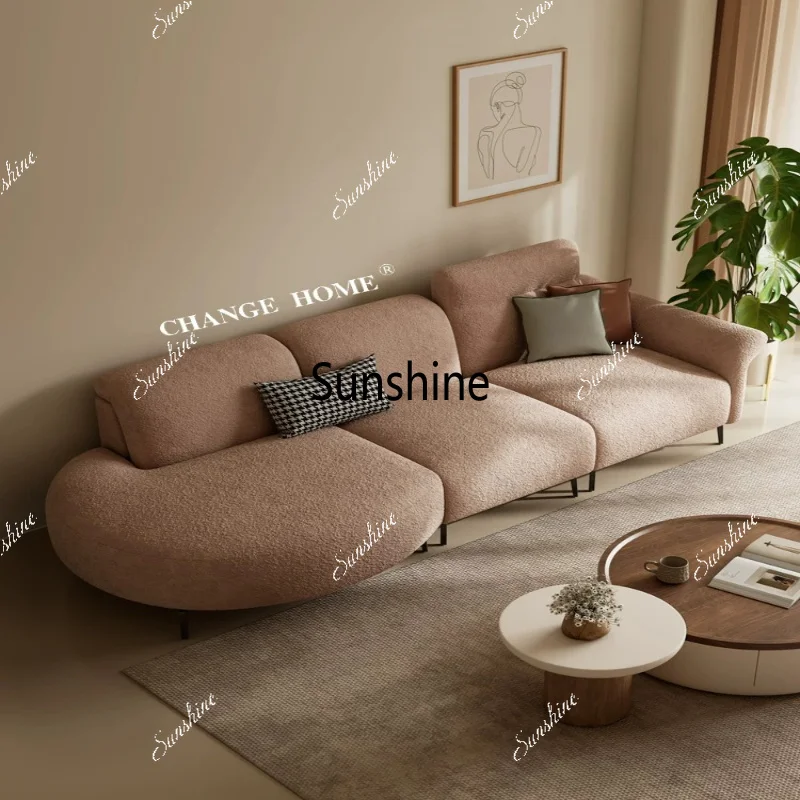 Cream wind arc fabric, living room straight row small apartment, sofa