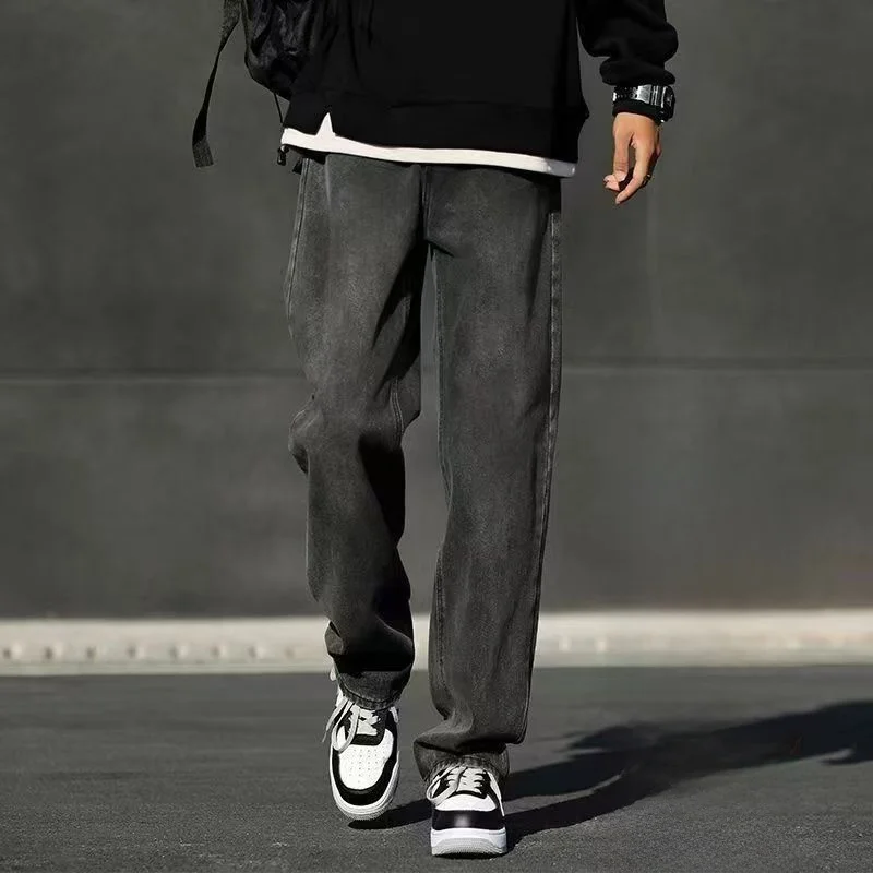 

Мужские джинсы свободного кроя с утепленной подкладкой, в американском ретро-стиле, осенне-зимние, повседневные, длинные брюки из хлопкового стрейч-денима