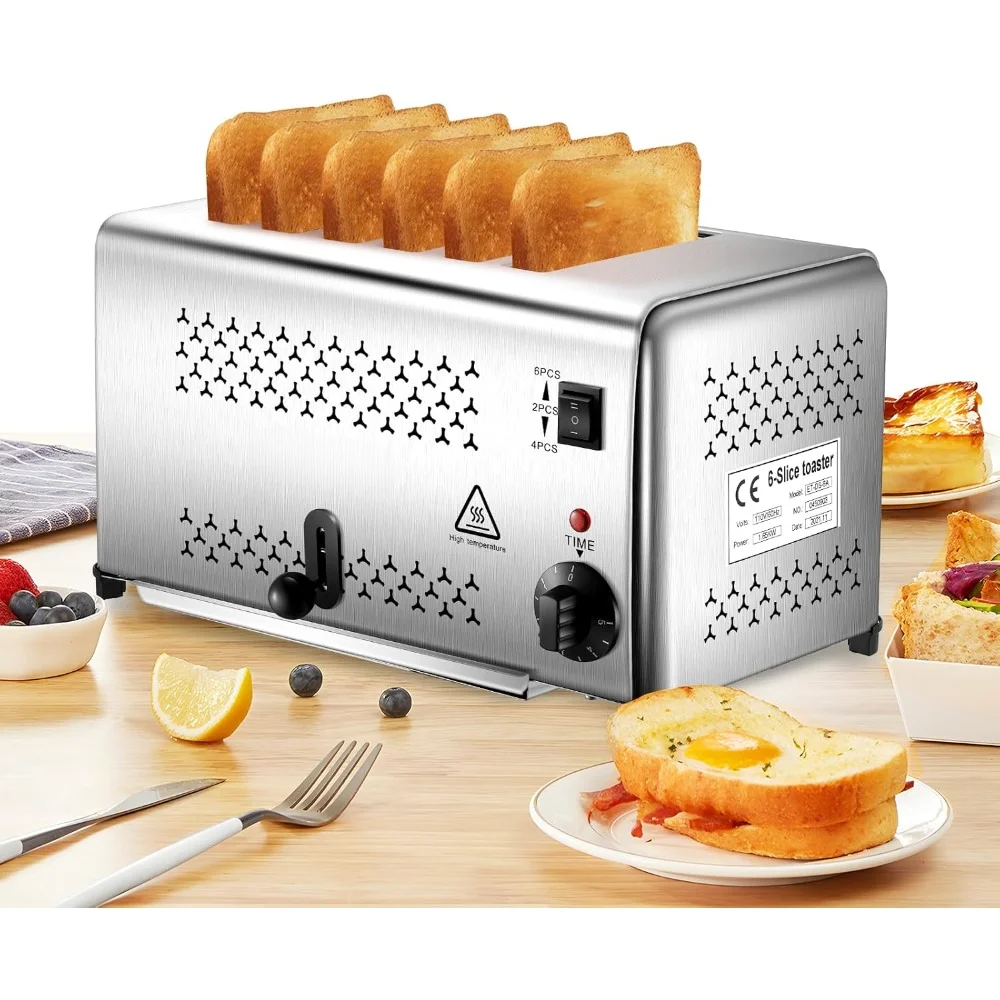 

Commercial Toaster Stainless Steel Bread Baking Machine 6 Slices Bread Baker 0.6 Inch Wide Slot with 5 Shade Settings