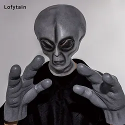 51 Area UFO Alien Mask Gloves Cosplay Extraterrestrial Organism Monster Skull Latex Helmet Hands Halloween Party Costume Props