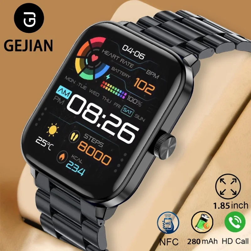 

GEJIAN Men's 1.85-inch 240 * 284 HD Resolution Sleep Monitoring Supports Multiple Sports Modes IP68 Waterproof Men's Watch