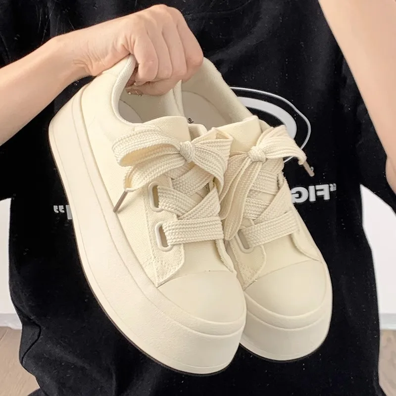 

Solid color Fashion Women's Platform Casual Shoes Lace Up Canvas Shoes Lightweight Women Sneakers 2024Autumn New Tenis De Mujer