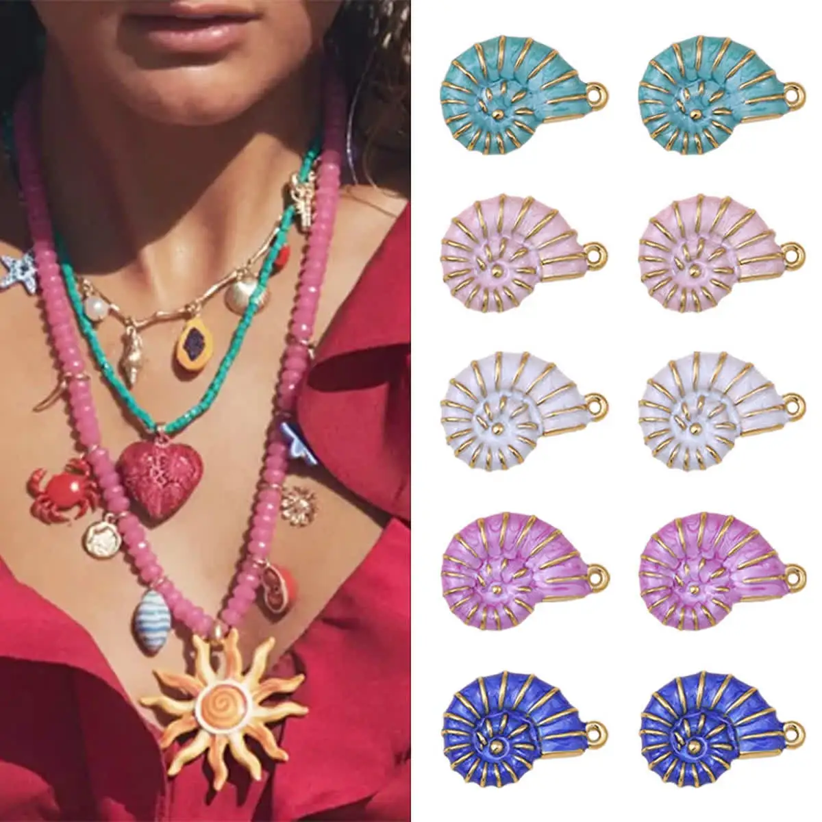 

2pcs Stainless Steel Conch Shell Charms for Jewelry Making Enamel Pendants DIY Ocean Necklace Bracelet Jewelry Craft Material