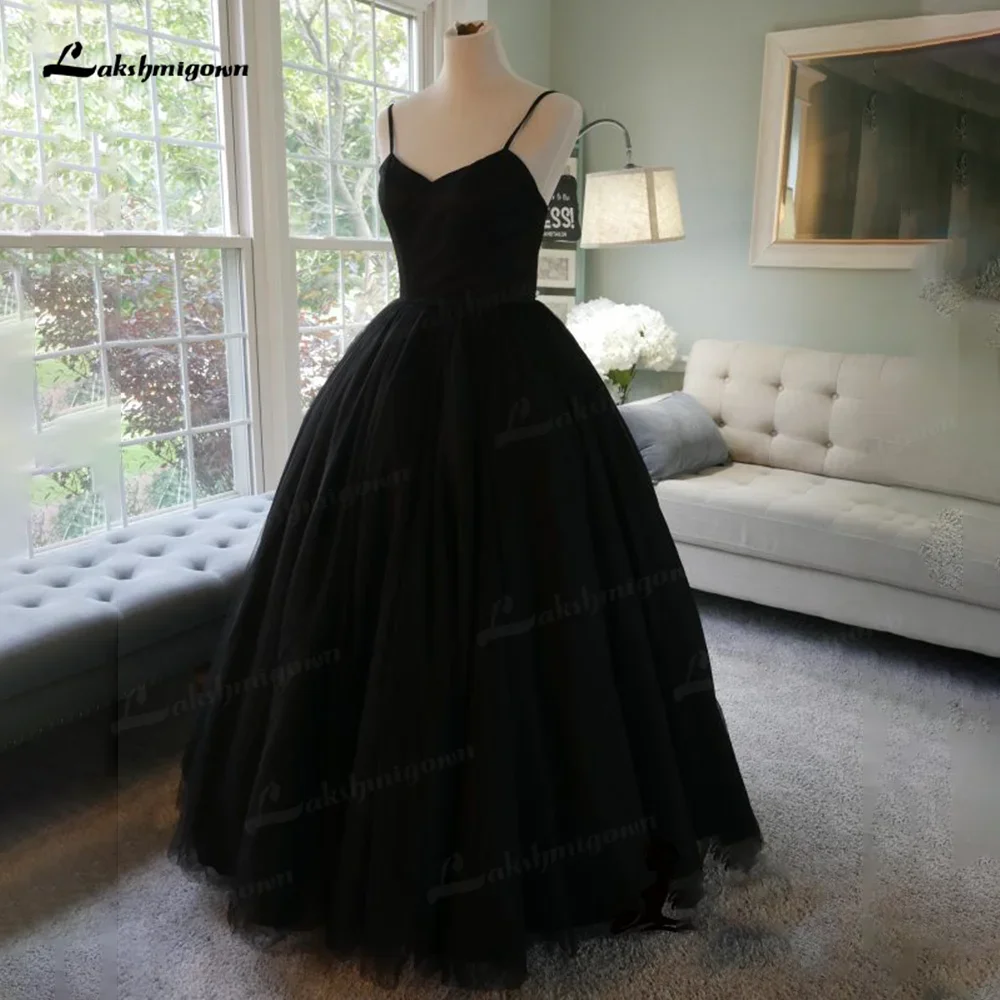 Simple Spaghetti Straps Black Wedding Dresses 2025 Vintage Gothic robe de mariee Handmade Formal Bride Dress Princess Wedding