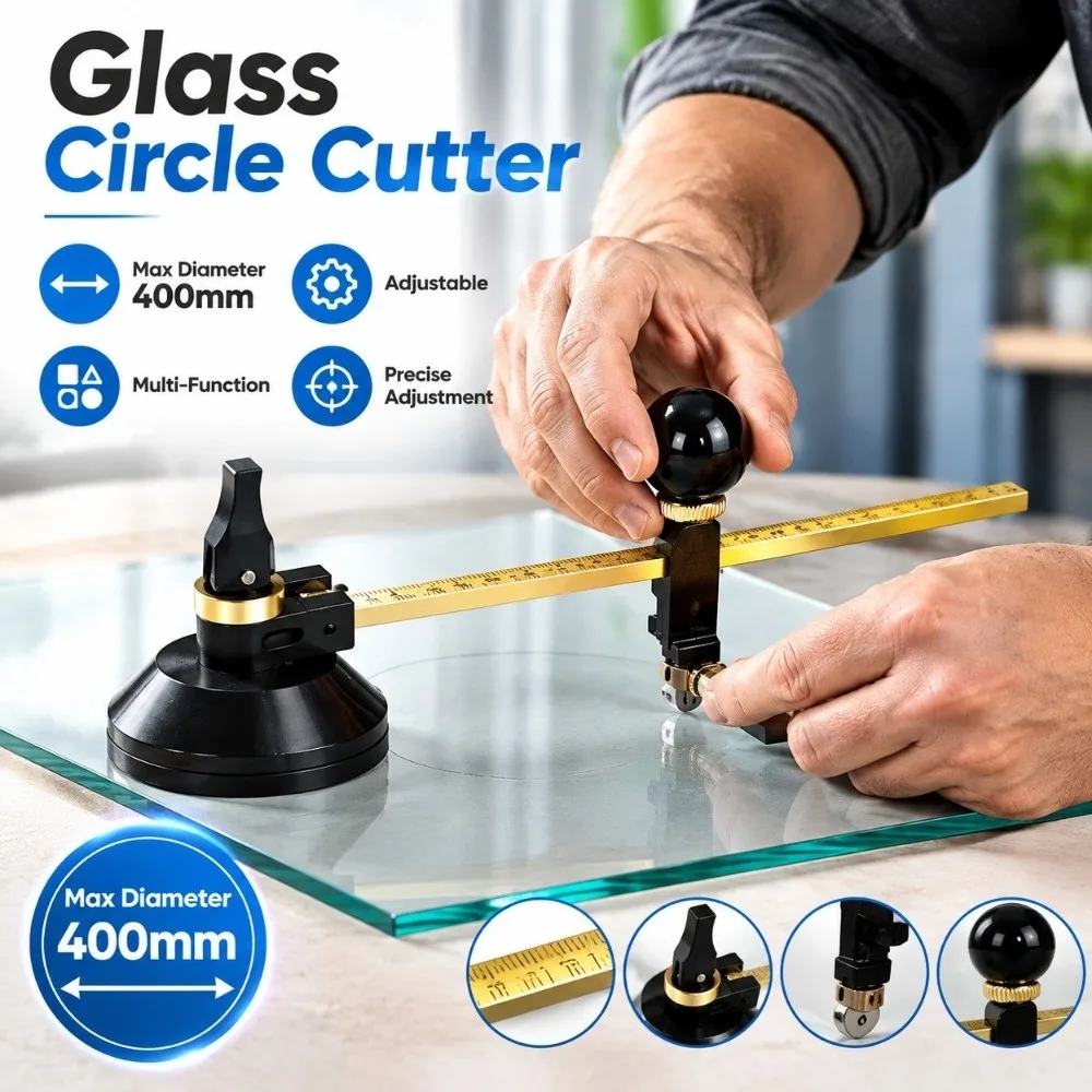 Six Wheel Glass Circle Cutter 20/40/80/100cm with Suction Cup Suction Cup Cutter Precise Adjustment Multi-Function