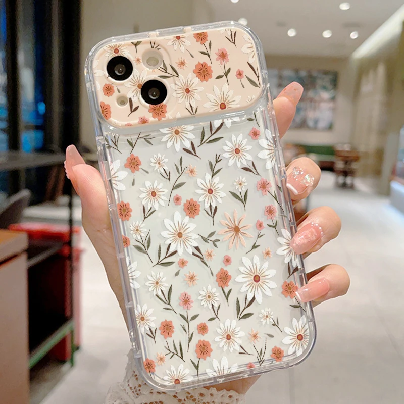 Flip Lens Mirror Phone Case Vintage Daisy Floral Print Clear Transparent Cover For iPhone 17 16 15 14 13 12 11 Pro Max view 6