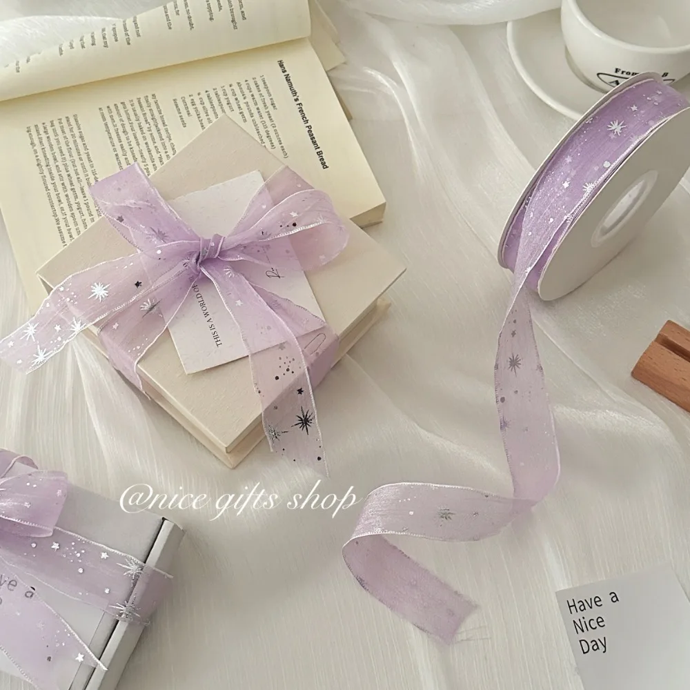 Creative 10 Yards Silver Star Ribbon Gift Wrapping Bouquets 2.5cm Glitter Snow Ribbon Glitter Gifts Packaging Material