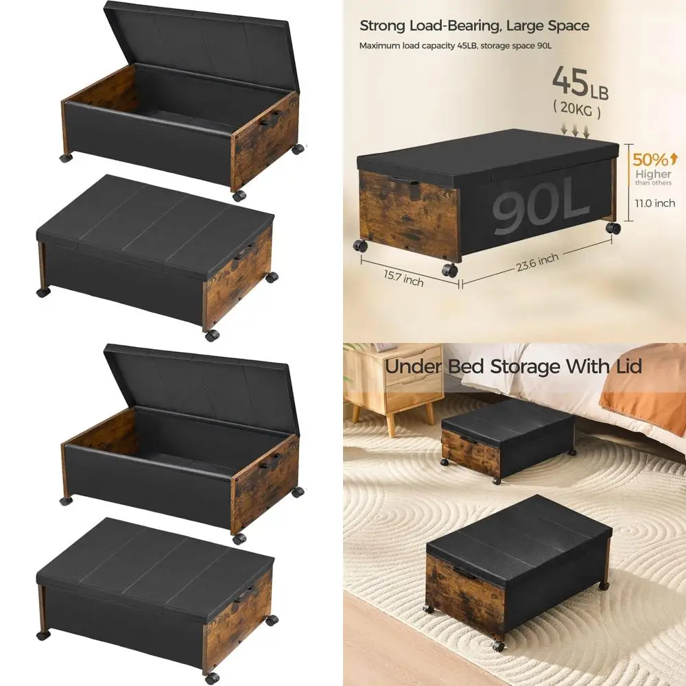 

Dual Pack Heavy-Duty Wooden Underbed Storage Boxes with Wheels for Easy Access and Patented Design