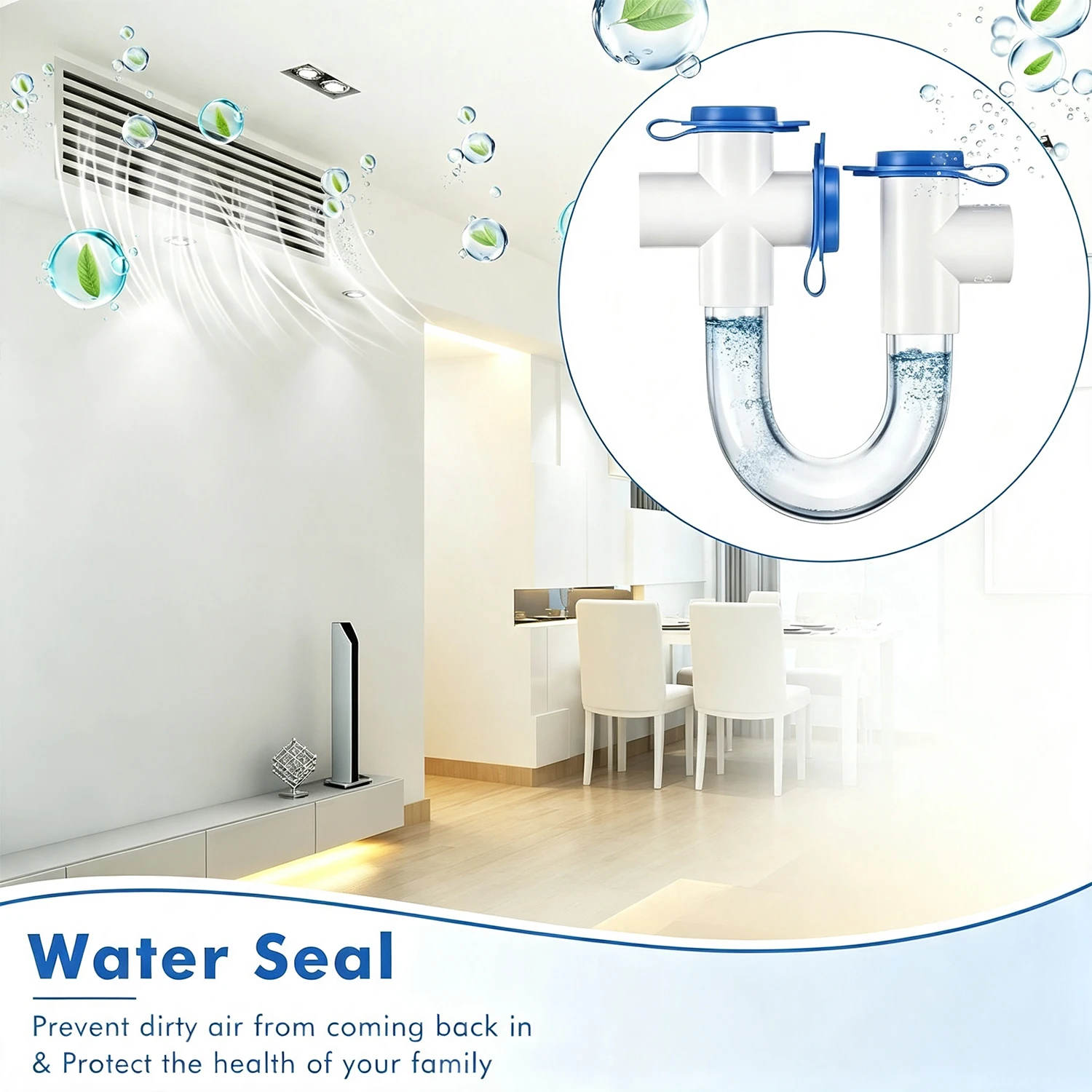 3/4 Inch Standard Condensate Trap with 3pcs Cleaning Brush, PVC U Trap for HVAC Systems, Air Conditioner Drains Condensate
