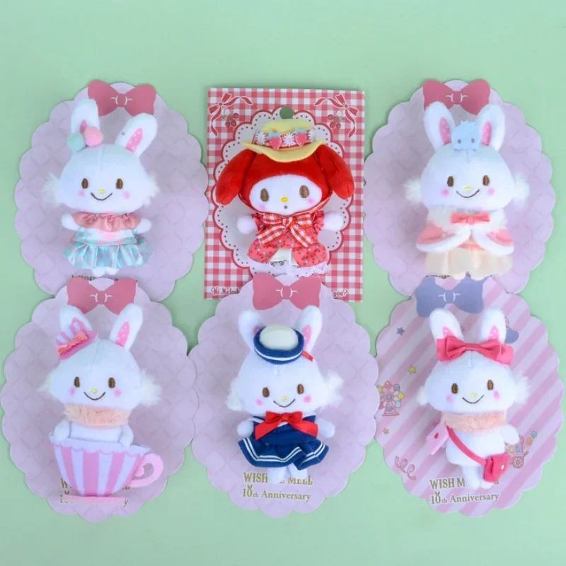 Cute Sanrios Rainbow Paradise Limited Anime Kawaii My Melody Wishing Rabbit Plush Doll School Bag Pendant Brooch Decoration Gift