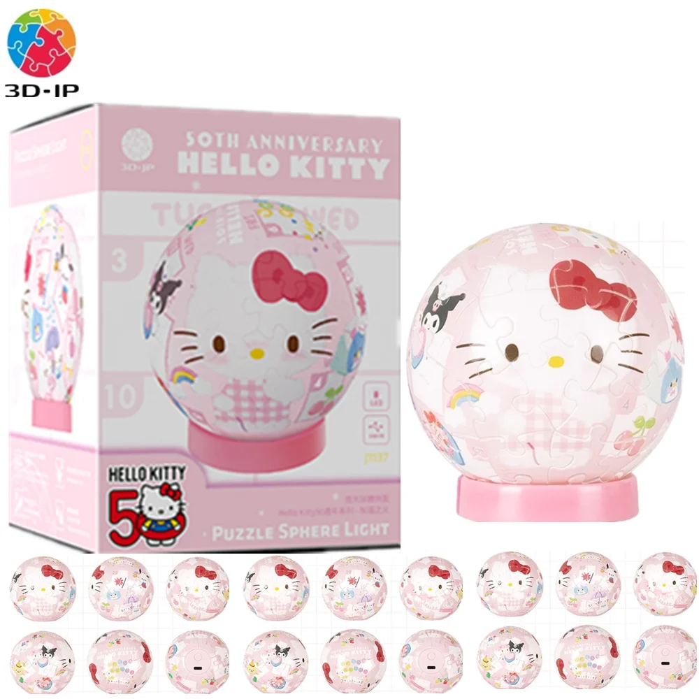 3D-Jp Sanrio Hello Kitty 50Th Anniversary The Puzzle-Dimensional Light Ball Puzzle 61 Pieces Led Usb Gift Blessing Light Toy