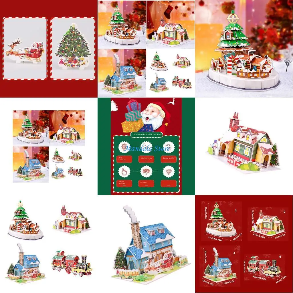 

U2JC Christmas House Train Model Puzzle Kindergarten Early Educational Accessories