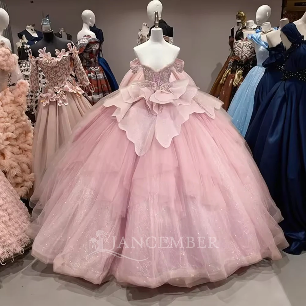 Princess Sparkly Pink Quinceanera Dress Ball Gown Lace Customized Beading Corset vestidos de fiesta elegantes Customized Ruffles