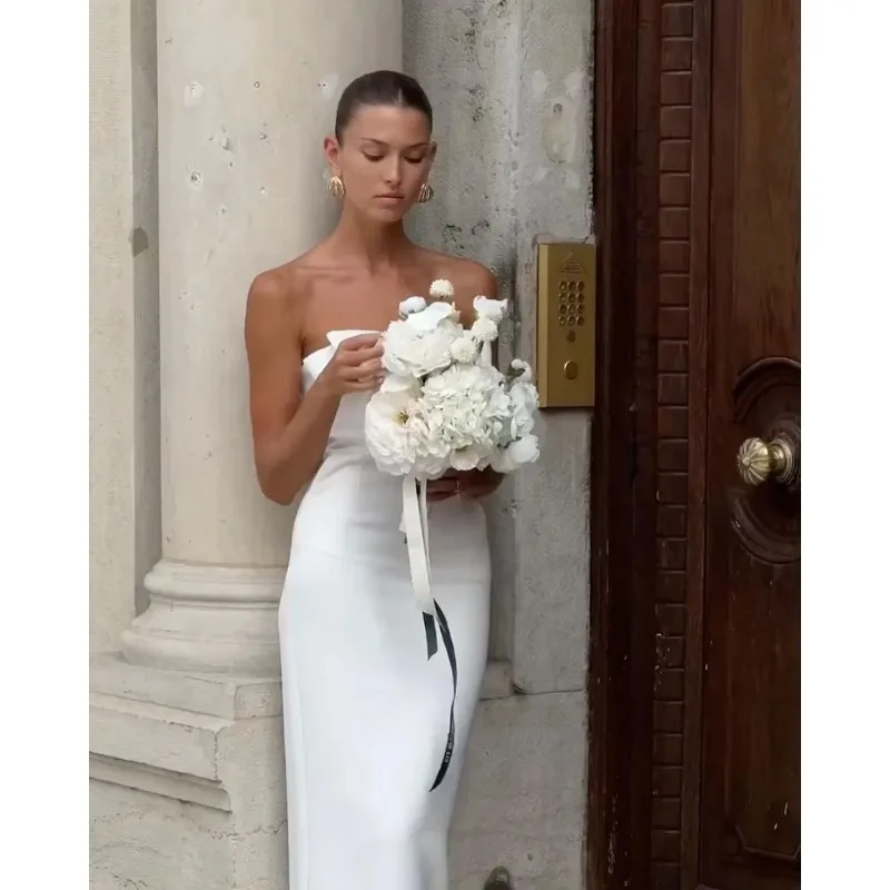 Moda dama wesele sukienki bez rękawów Sexy bez pleców panna młoda bal Vestidos suknia ślubna z Mariée 2024 Boheme