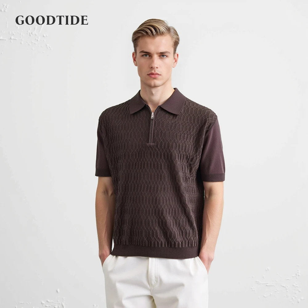 Mens Knitted Stripe Polo Shirt Short Sleeve 2025 Summer New Solid Casual Breathable Soft Light Thin Casual T Shirt Men Clothing