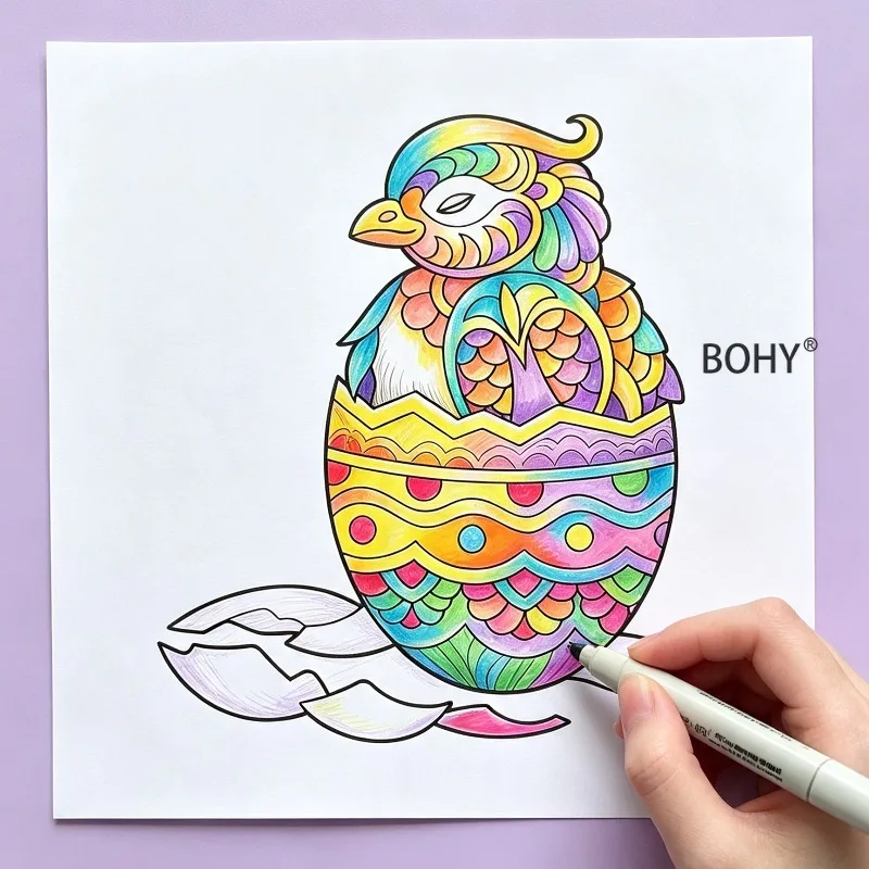 1 Adult Decompression Coloring Album, Include Themed Line Draft Patterns Like Rabbits, Squirrels, Chickens, Mandalas, 12 Pages