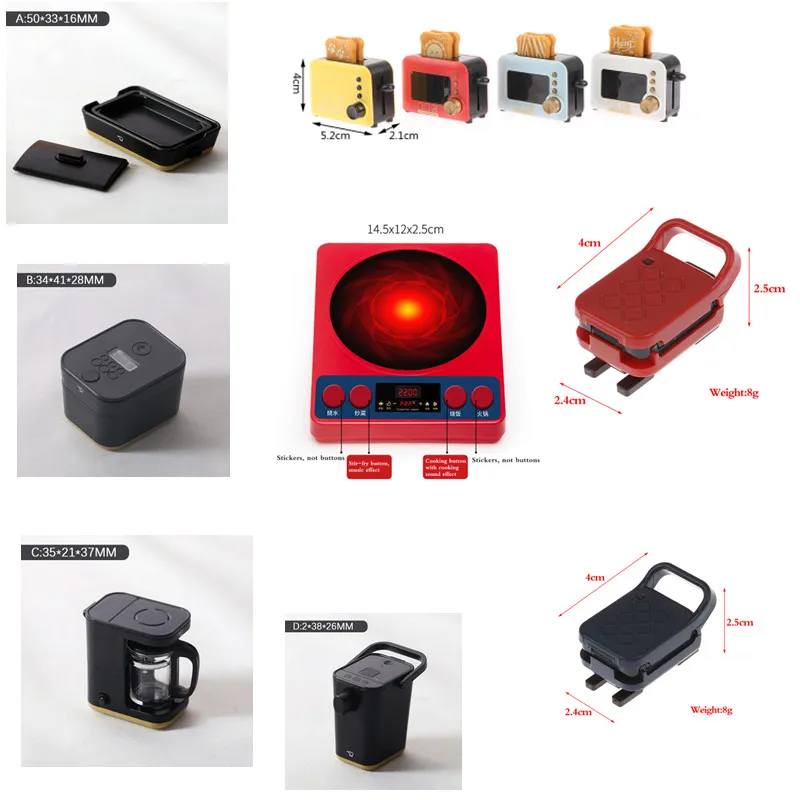 

1: 12 Doll House Mini Decoration Kitchen Appliance Mini Bread Machine, Mini Pancake Machine,Induction Cooker Kitchenware Cooking