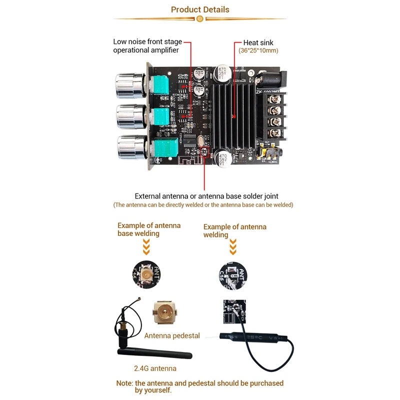 Top Deals Bluetooth 5.0 HIFI 2.0 Channel Power Audio Stereo Amplifier Board Module 100W+100W TREBLE Bass Note Tuning AMP ZK-1002