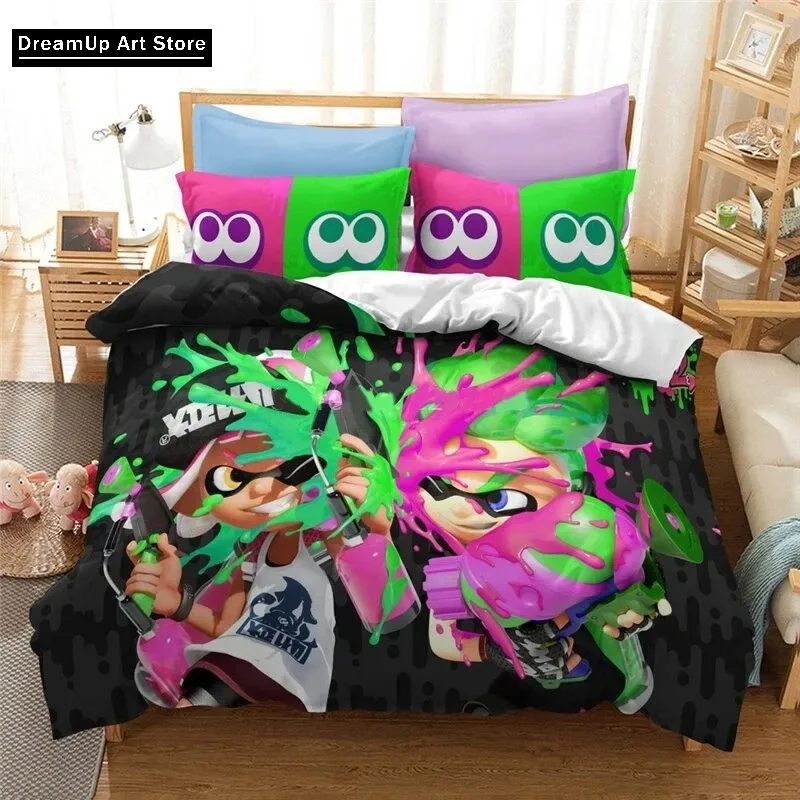 3D Print Splatoon Game Bedding Set Cute Quilt Cover Bed Cover With Pillowcase Twin Single Queen King Size Boys Adult Home