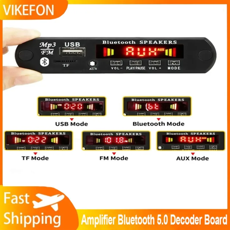 Scheda di decodifica MP3 Lettore MP3 per auto senza fili Bluetooth 5.0 DC 6V 18V Modulo di registrazione vivavoce USB TF Radio FM Spegnimento della memoria