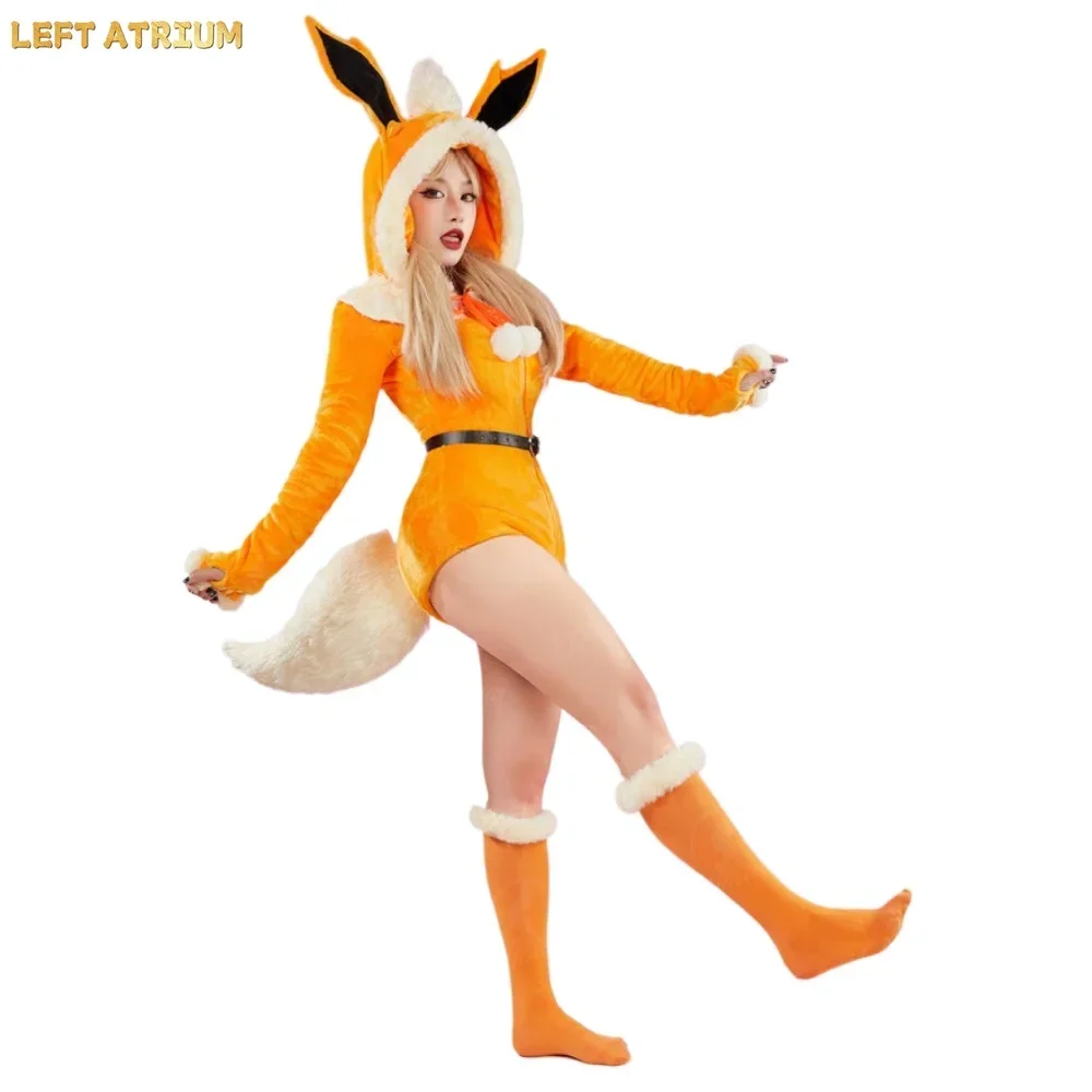 Plush Hooded Romper and Socks with Belt and Tail Cosplay Costume PM Derivative Women's Lingerie Bodysuit 2025 new