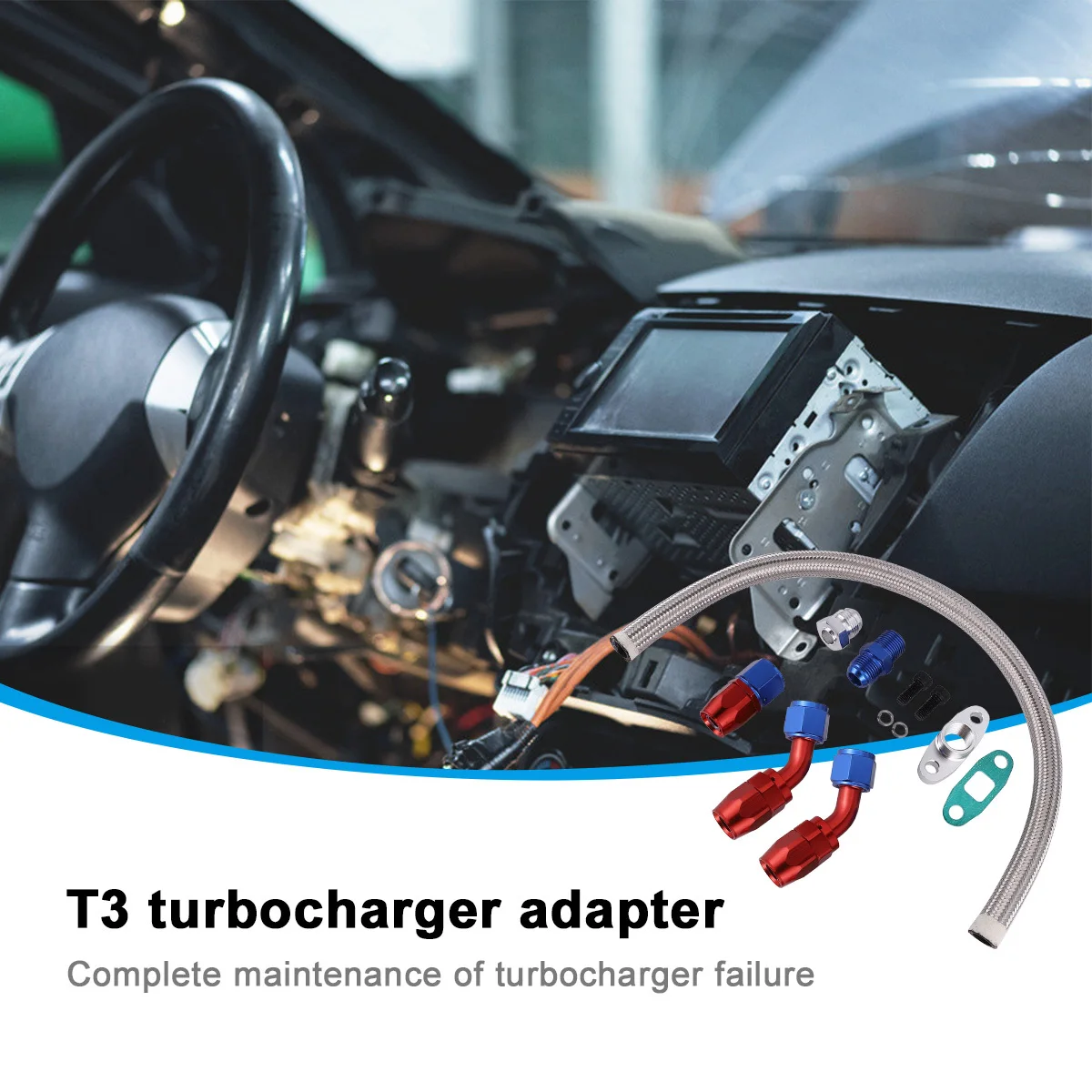 

Комплект для турбонагнетателя (1 шт.), алюминиевый сплав, обработанный на станке с ЧПУ, для универсального применения T3, прочная оплетка из нержавеющей стали