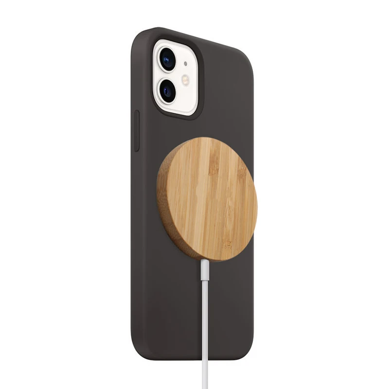 

Hot Selling 15W Magnetic Bamboo Material Fast Magnet Wireless Charger for iPhone 12 Promax